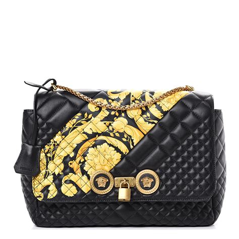 versace black barocco quilted leather shoulder bag|Versace purses for women.